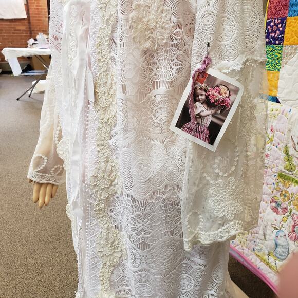 Handmade Upcycled Ivory Vintage Lace‎ Duster Bell sleeve Boho Chic Size One size - Picture 2 of 10